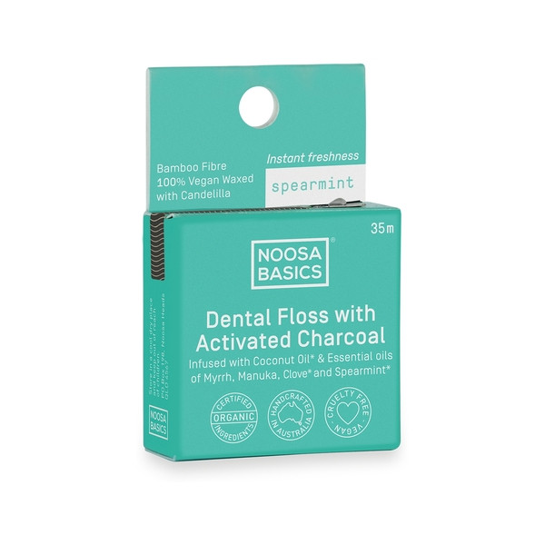 Noosa Basics Dental Floss With Activated Charcoal Spearmint 35m